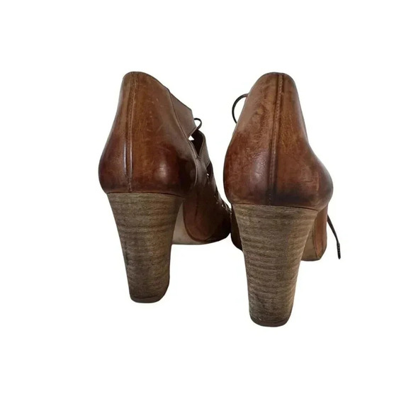 Paul Green Sandal 6.5 US / 4 UK Jansen Lace Up Block Heel Cuoio Leather Patina - Picture 3 of 8